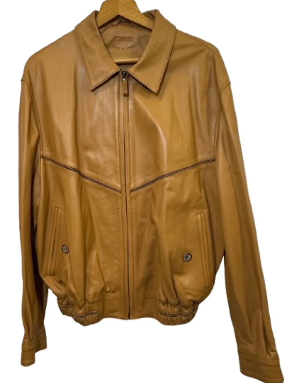 Vintage Munper Leather Jacket Mens Bomber Tan Lambskin Made In Spain 11311